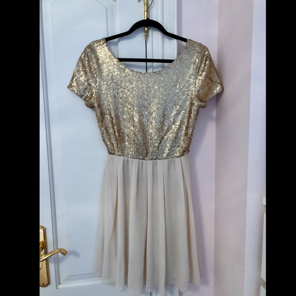 BNWT Forever 21 Gold/Champagne Sequin Top Dress sz L